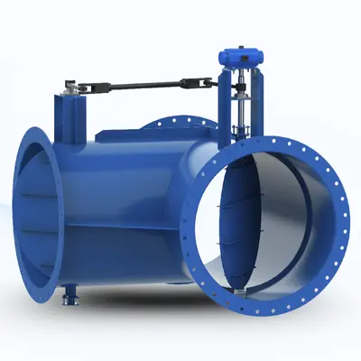 Heavy-duty T-type diverter damper by Hubluxe for exhaust gas heat recovery systems (HRSG).