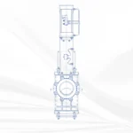 Through conduit knife gate valve GA drawing sketch showing face to face dimensions and actuator height for installation planning